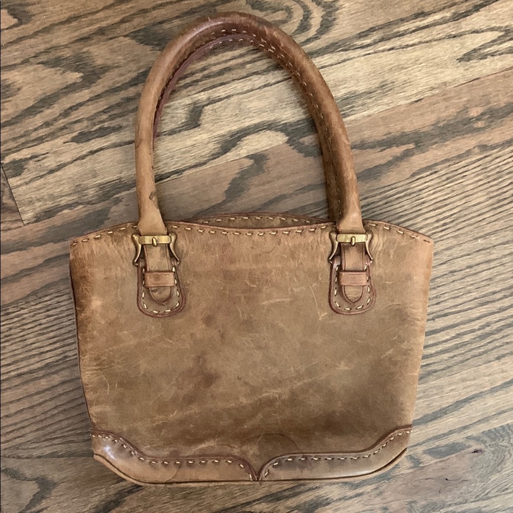 Vintage Prentice Rugged Stitched Brown Leather Hand Bag
